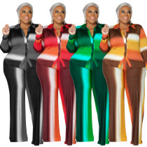 Plus Size Print Stripe Pants Two Piece Set GDAM-1033