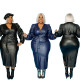 EVE Plus Size PU Leather Long Sleeve Two Piece Skirt Set GDAM-129