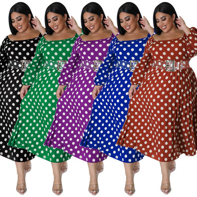 EVE Plus Size Polka Dot Print Big Swing Long Dress GDAM-1028