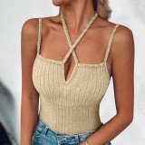 EVE Solid Color Halterneck Tight Tank Tops GYZY-6661