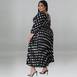 EVE Plus Size Polka Dot Print Big Swing Long Dress GDAM-1028