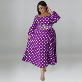 EVE Plus Size Polka Dot Print Big Swing Long Dress GDAM-1028