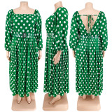 EVE Plus Size Polka Dot Print Big Swing Long Dress GDAM-1028