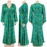 EVE Plus Size Print Long Sleeve Fashtail Dress GDAM-1038
