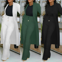 EVE Plus Size Solid Color Cardigan Two Piece Pants Set NY-10976