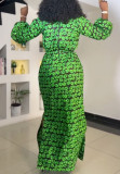 EVE Plus Size Print Drawstring Split Maxi Dress NY-10975