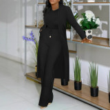 EVE Plus Size Solid Color Cardigan Two Piece Pants Set NY-10976