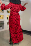 EVE Plus Size Print Drawstring Split Maxi Dress NY-10975