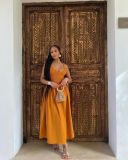 EVE V Neck Patchwork Solid Color Sling Long Dress YUMT-YMT334