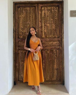 EVE V Neck Patchwork Solid Color Sling Long Dress YUMT-YMT334