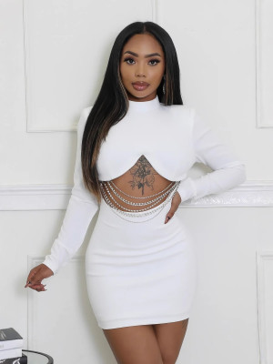 EVE Diamond Chain Patchwork Solid Color Mini Dress YUMT-YMT411