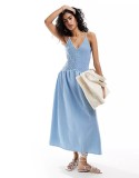 EVE V Neck Patchwork Solid Color Sling Long Dress YUMT-YMT334