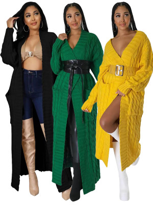EVE Solid Color Long Sleeve Thicken Sweater Coats OD-7007