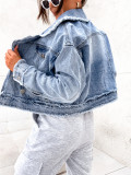 EVE Loose Wash Raw Edge Denim Coats GYAN-8960