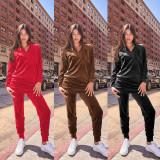EVE Solid Color Casual Stand Up Two Piece Pants Set YD-8821