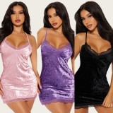 EVE Sexy Lace Patchwork Sling Mini Dress YD-020