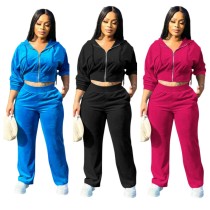 EVE Solid Color Long Sleeve Zipper Pants Suit YD-049