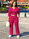 EVE Solid Color Long Sleeve Zipper Pants Suit YD-049