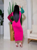 EVE Color Block Patchwork Long Sleeve Midi Dress SHMF-0003