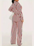 EVE Stripe Shirt Loose Long Sleeve Two Piece Pants Set WSYF-5968