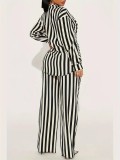 EVE Stripe Shirt Loose Long Sleeve Two Piece Pants Set WSYF-5968
