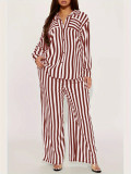 EVE Stripe Shirt Loose Long Sleeve Two Piece Pants Set WSYF-5968