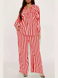 EVE Stripe Shirt Loose Long Sleeve Two Piece Pants Set WSYF-5968