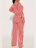 EVE Stripe Shirt Loose Long Sleeve Two Piece Pants Set WSYF-5968