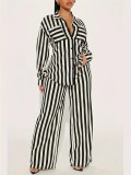 EVE Stripe Shirt Loose Long Sleeve Two Piece Pants Set WSYF-5968