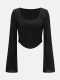 EVE Sexy Solid Color Flare Sleeve Top GZJF-2589