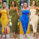 EVE Sexy Solid Color Pleated Tube Top Dress GOSD-6909