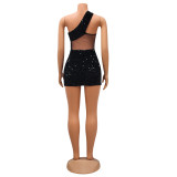 EVE Mesh Sequin Slash Shoulder Mini Dress GOSD-6900