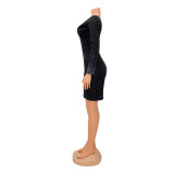 EVE Sexy Single Shoulder Long Sleeve Hot Drill Mini Dress GOSD-6768