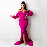 EVE Soiid Color Long Sleeve Maxi Dress GOSD-6204