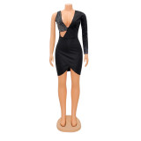 EVE Sexy Single Shoulder Long Sleeve Hot Drill Mini Dress GOSD-6768