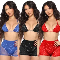 EVE Mesh See Through Hot Drill Two Piece Shorts Set GOSD-6634