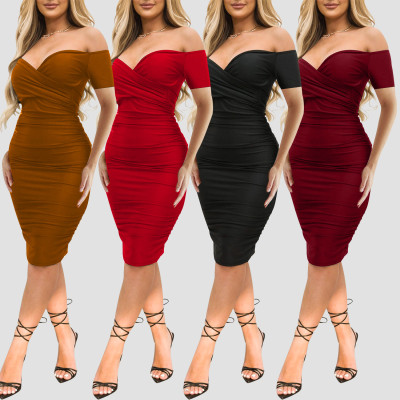 EVE Solid Color One Shoulder Midi Dress GOSD-6984