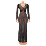 EVE Long Sleeve Hor Drill Maxi Dress GOSD-6782