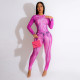 EVE Sexy Print Long Sleeve Bodysuit Tight Two Piece Pants Set GOSD-6877