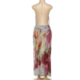 EVE Print Backless Halterneck Split Maxi Dress XEF-K24D57158