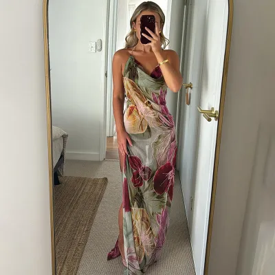 EVE Print Backless Halterneck Split Maxi Dress XEF-K24D57158