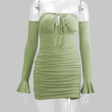 EVE Tie Up One Shoulder Long Sleeve Mini Dress YMYF-8930