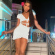 EVE Deep V Neck Tie Up Ruffles Two Piece Skirts Set YMYF-0876