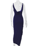 EVE V Neck Backless Split Sling Maxi Dress YMYF-8859