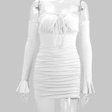 EVE Tie Up One Shoulder Long Sleeve Mini Dress YMYF-8930