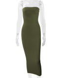 EVE Solid Color Wrap Chest Backless Midi Dress YMYF-8858
