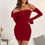 EVE Tie Up One Shoulder Long Sleeve Mini Dress YMYF-8930