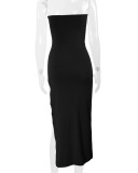 EVE Solid Color Wrap Chest Split Long Dress YMYF-0901