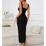 EVE Solid Color Hollow Out Split Maxi Dress YMYF-9316