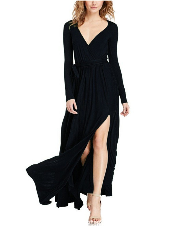 EVE Long Sleeve V Neck Sexy Maxi Dress YMYF-823